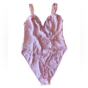 Victoria's Secret 1980s Vintage Gold Label Pink Satin Teddy Bodysuit Lingerie M